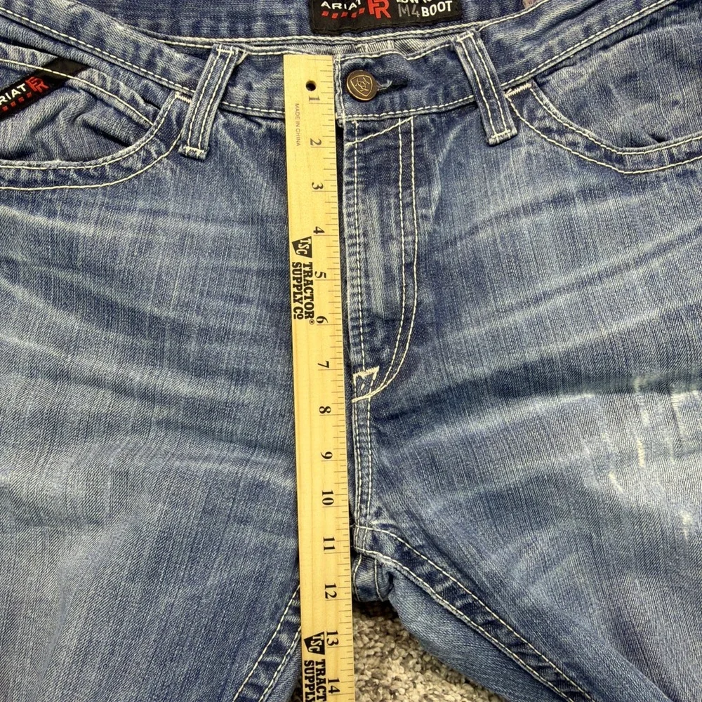 Ariat FR M4 Low Rise Boot Cut Jeans Mens 35x32 (Fits 36x30) Distressed‎